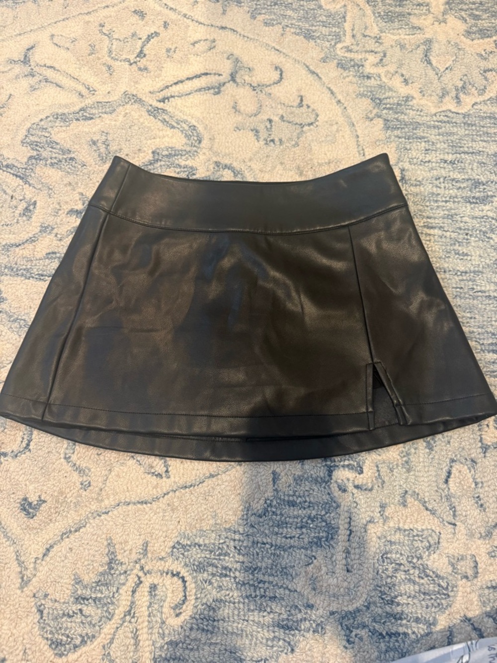 Garage Black Faux Leather Midi Skirt with Side Notch